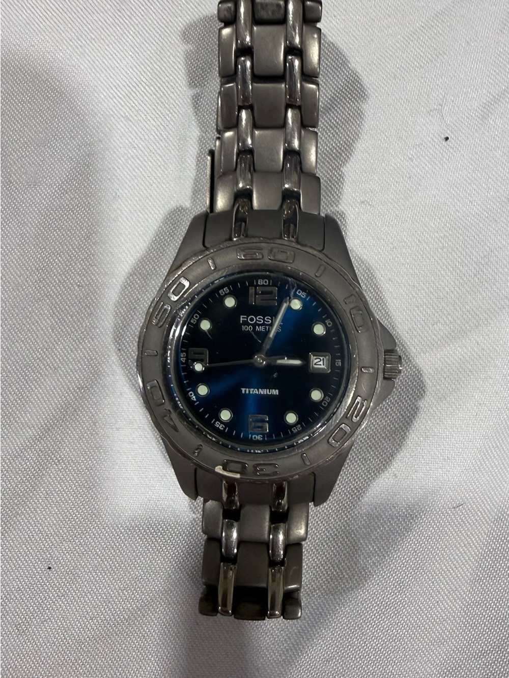 Fossil Blue Watch Womens 27mm Titanium Date New Battery TI-5008